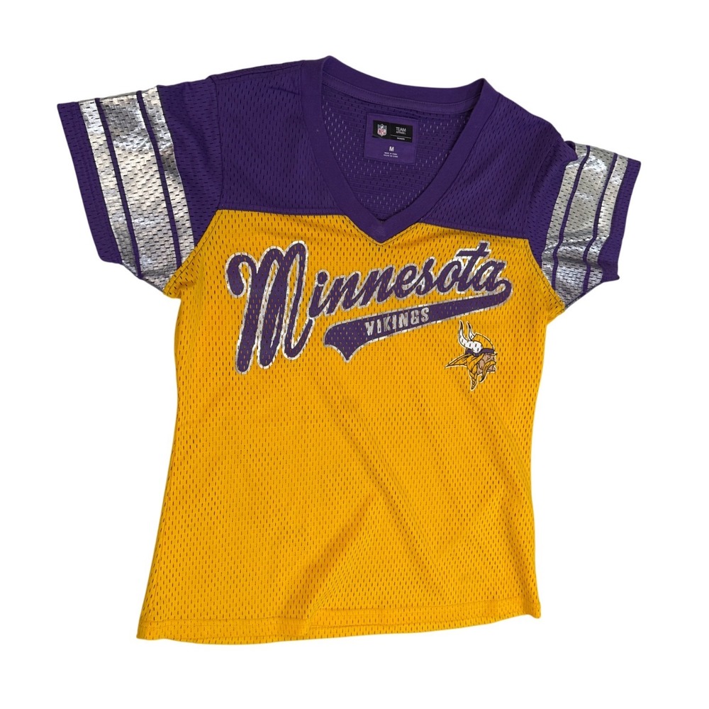NFL Team Apparel Minnesota Vikings Jersey Top Purple Gold Mesh V-Neck Womens M